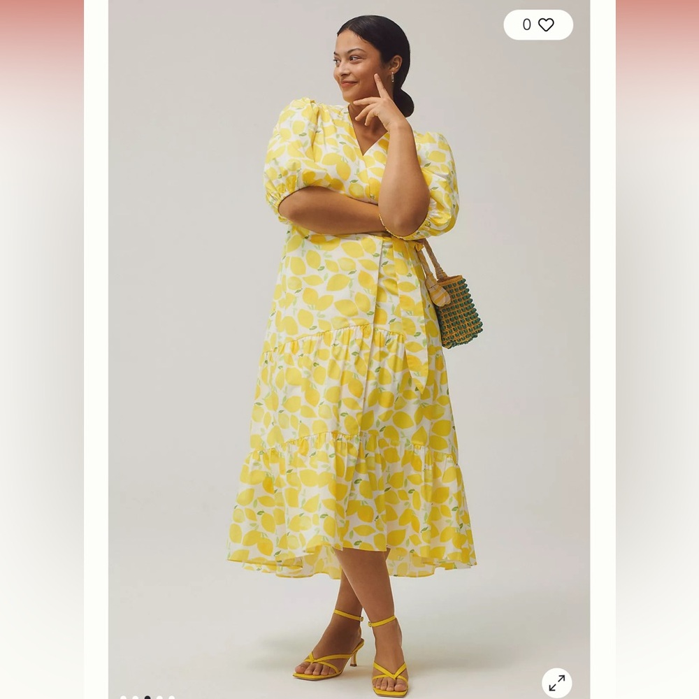 Anthropologie Yellow Lemon-Print Midi Dress